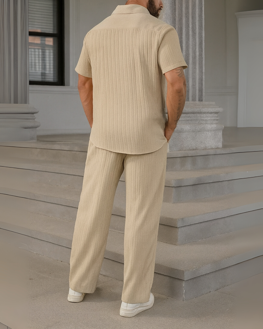 Conjunto de camisa casual e calças frescas para homem