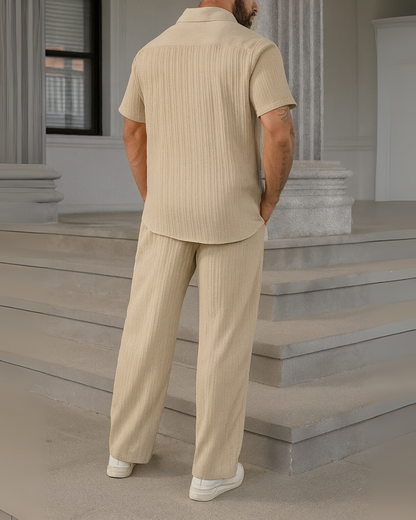 Conjunto de camisa casual e calças frescas para homem