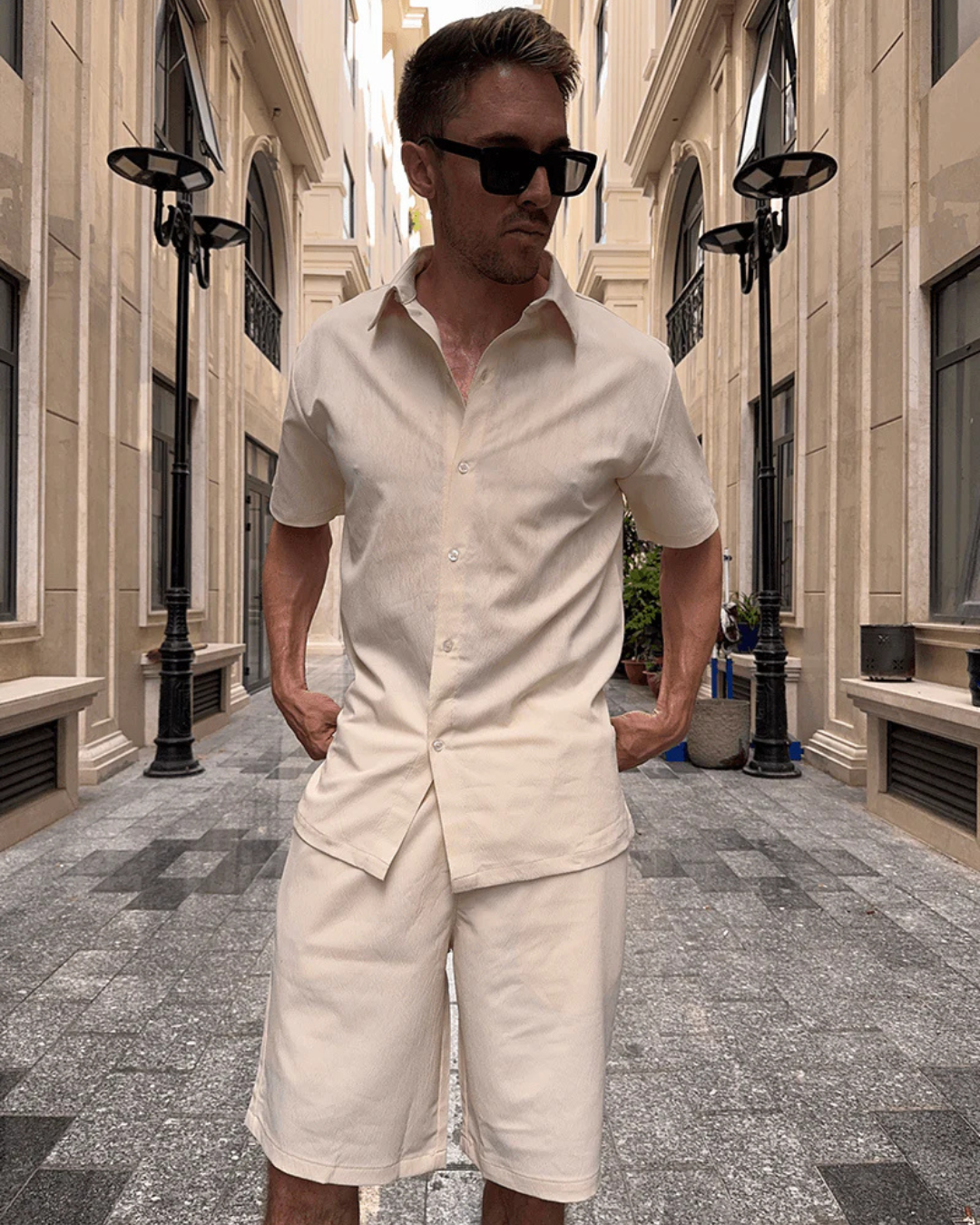 Conjunto de duas peças em tecido respirável para homem