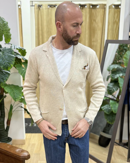 Cardigã Estruturado em Algodão com Corte de Blazer