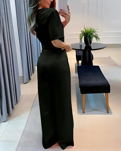 Conjunto Elegante com Top Curto e Calças de Perna Larga®