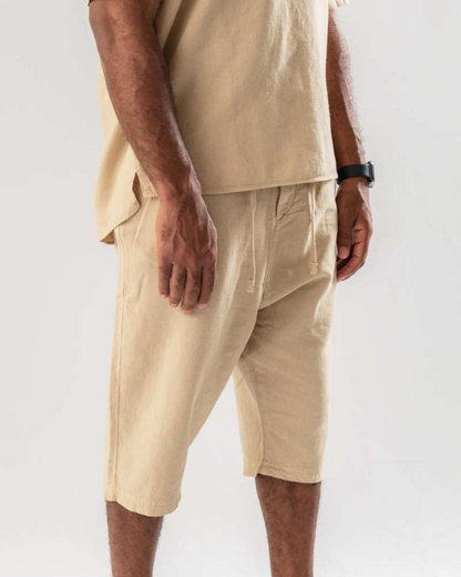 Conjunto de camisa de linho e bermudas para homem
