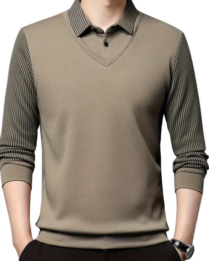 Camisa de Duas Peças com Falsa Gola Listrada para Homens