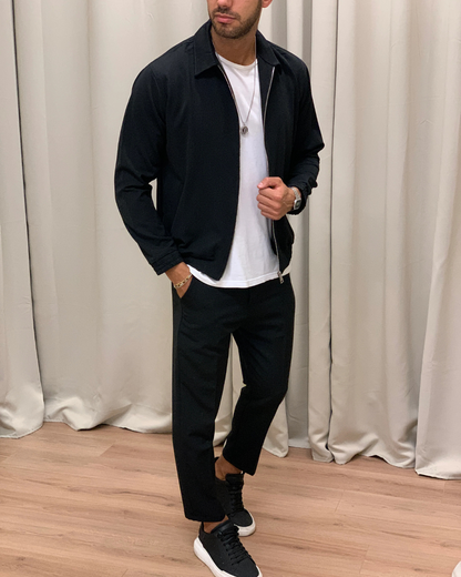 Conjunto de casaco e calças com design casual para homem