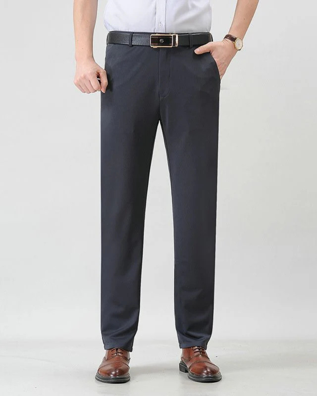 Calças de fato elásticas com forro felpudo para homem