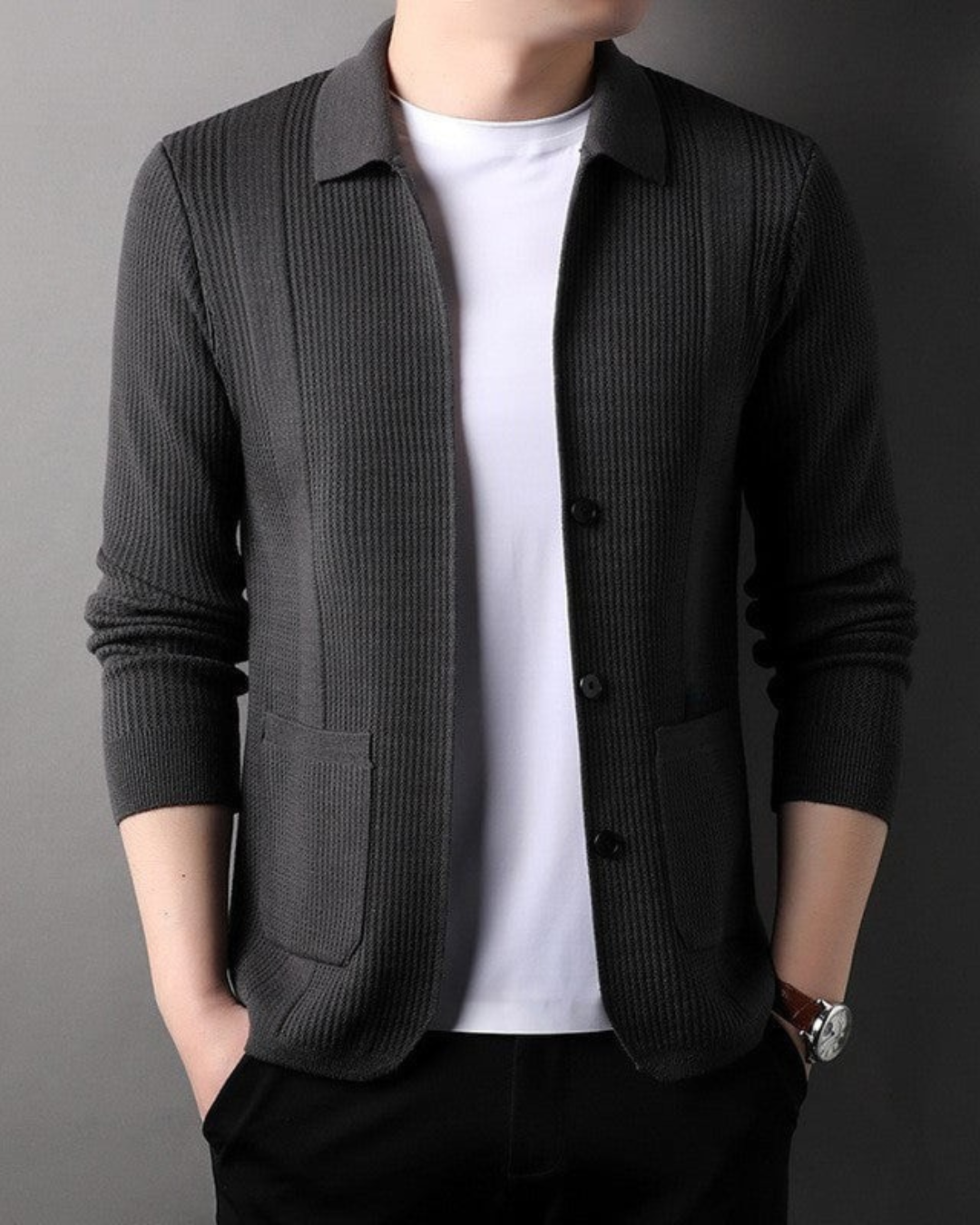 Camisola de malha com gola em V para homem