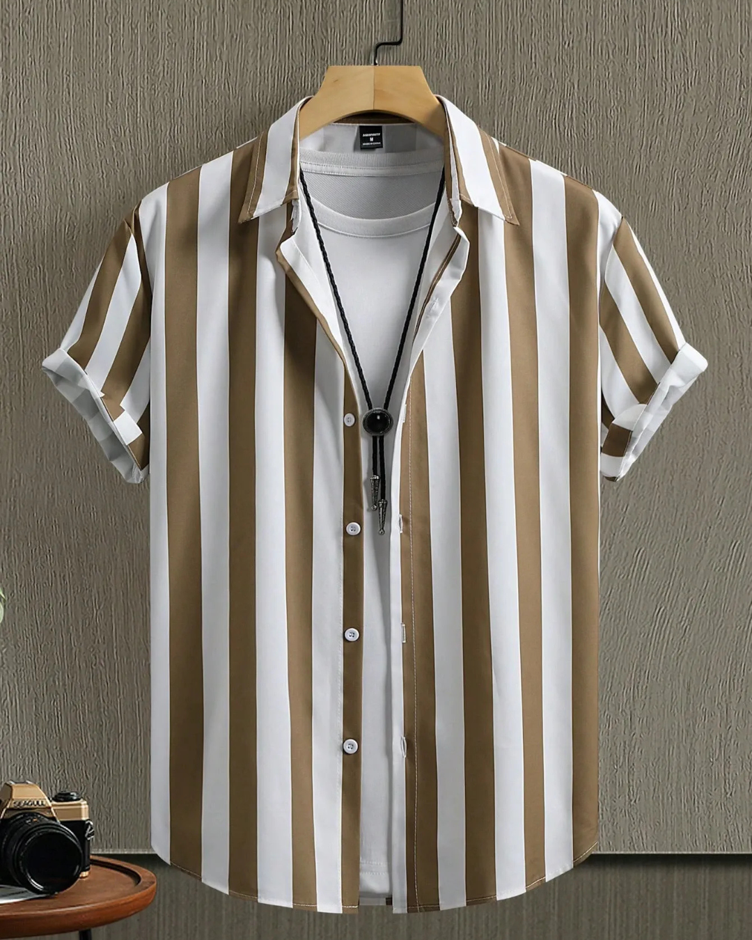 Camisa casual de manga curta com franjas para homem