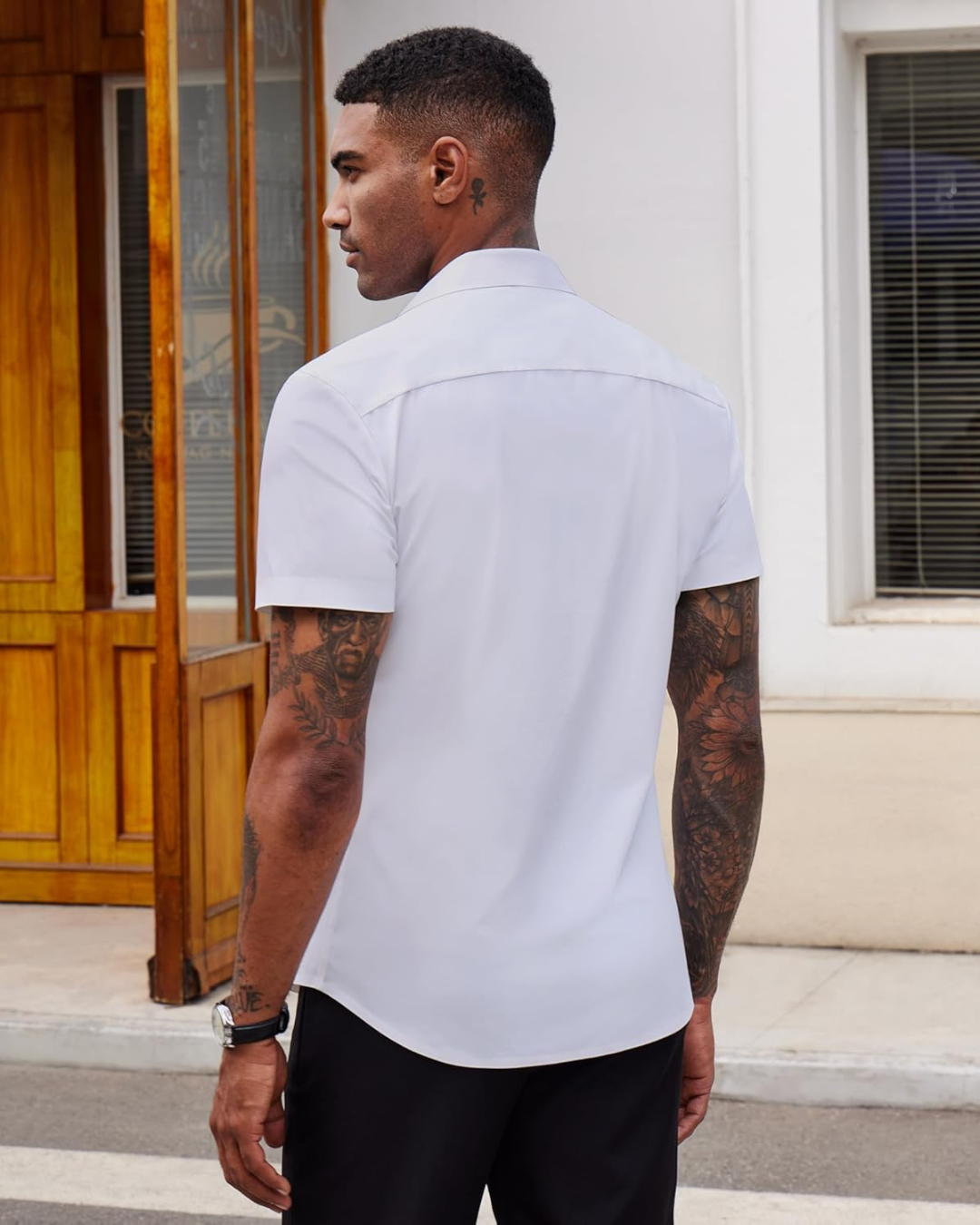 Camisa Casual de Manga Justa com Botões