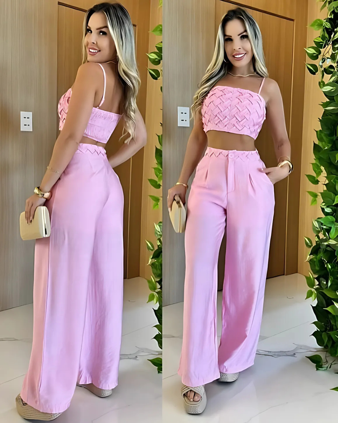 Conjunto de Verão para Mulher com Calças Palazzo e Top Curto com Alças®