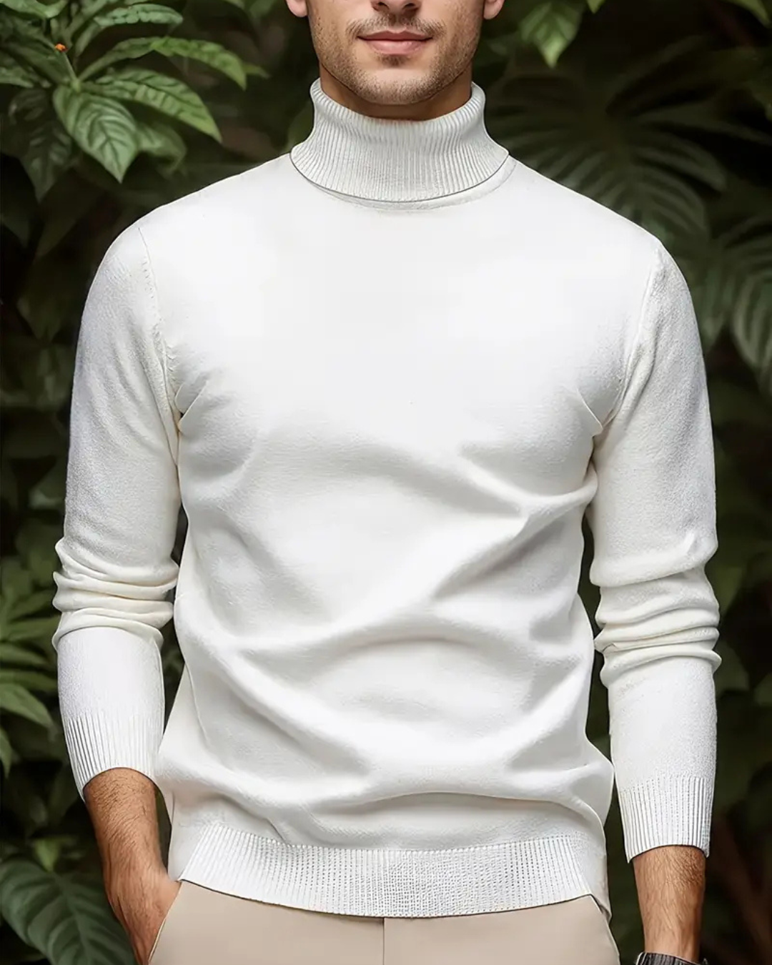 Camisola de gola alta em algodão para homem