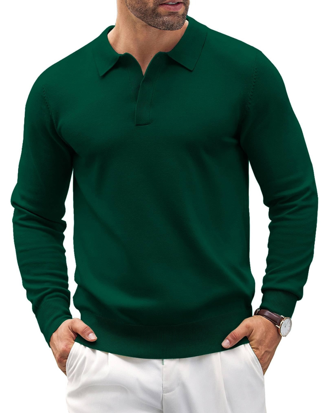Polo de manga comprida casual para homem