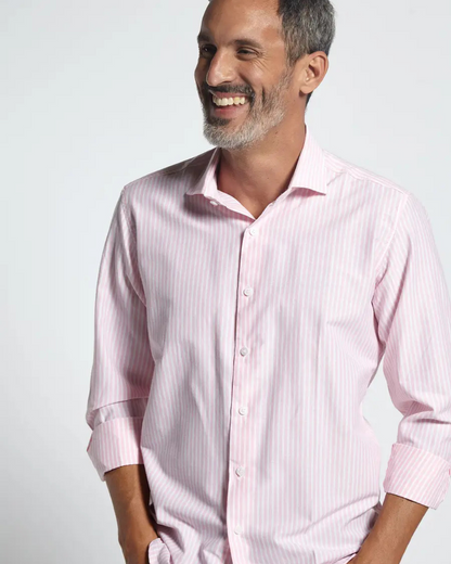 Camisa Clássica de Algodão com Riscas em Relevo para Homen