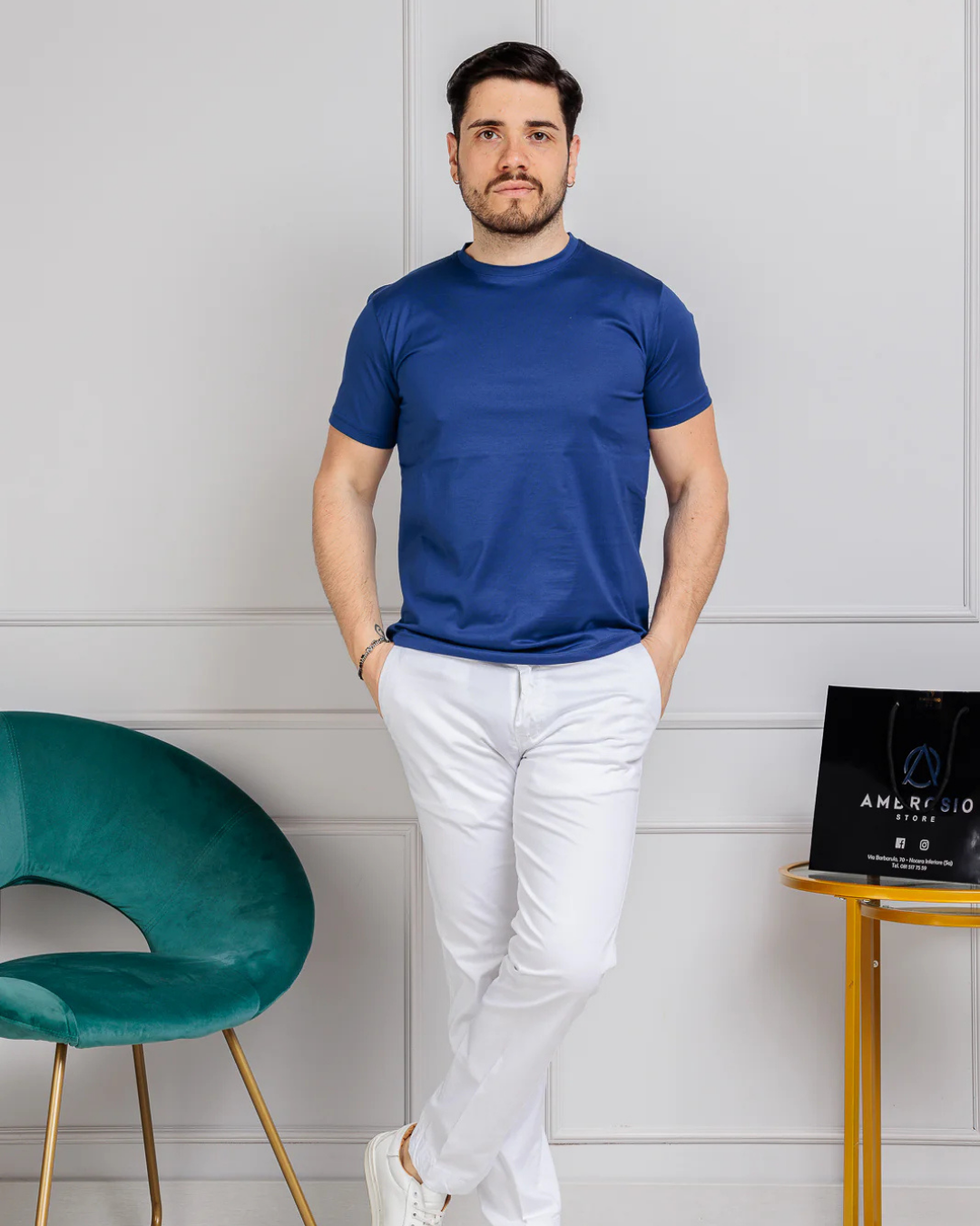 Camisola de Manga Curta de Corte Fino e Elástico de Cor Lisa para Homem