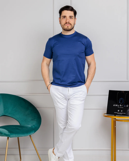 Camisola de Manga Curta de Corte Fino e Elástico de Cor Lisa para Homem