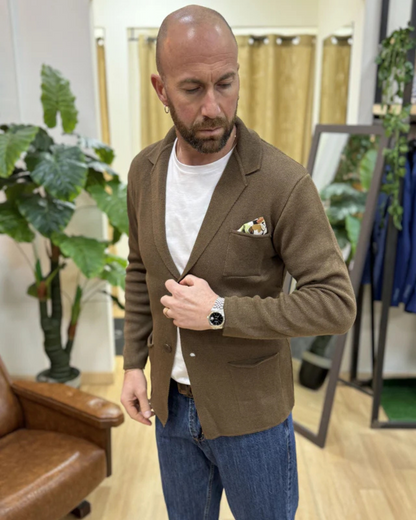 Cardigã Estruturado em Algodão com Corte de Blazer