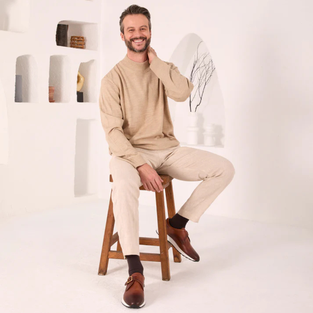 Sapatos de Couro com Sola Desportiva e Fivela Elegante para Homen