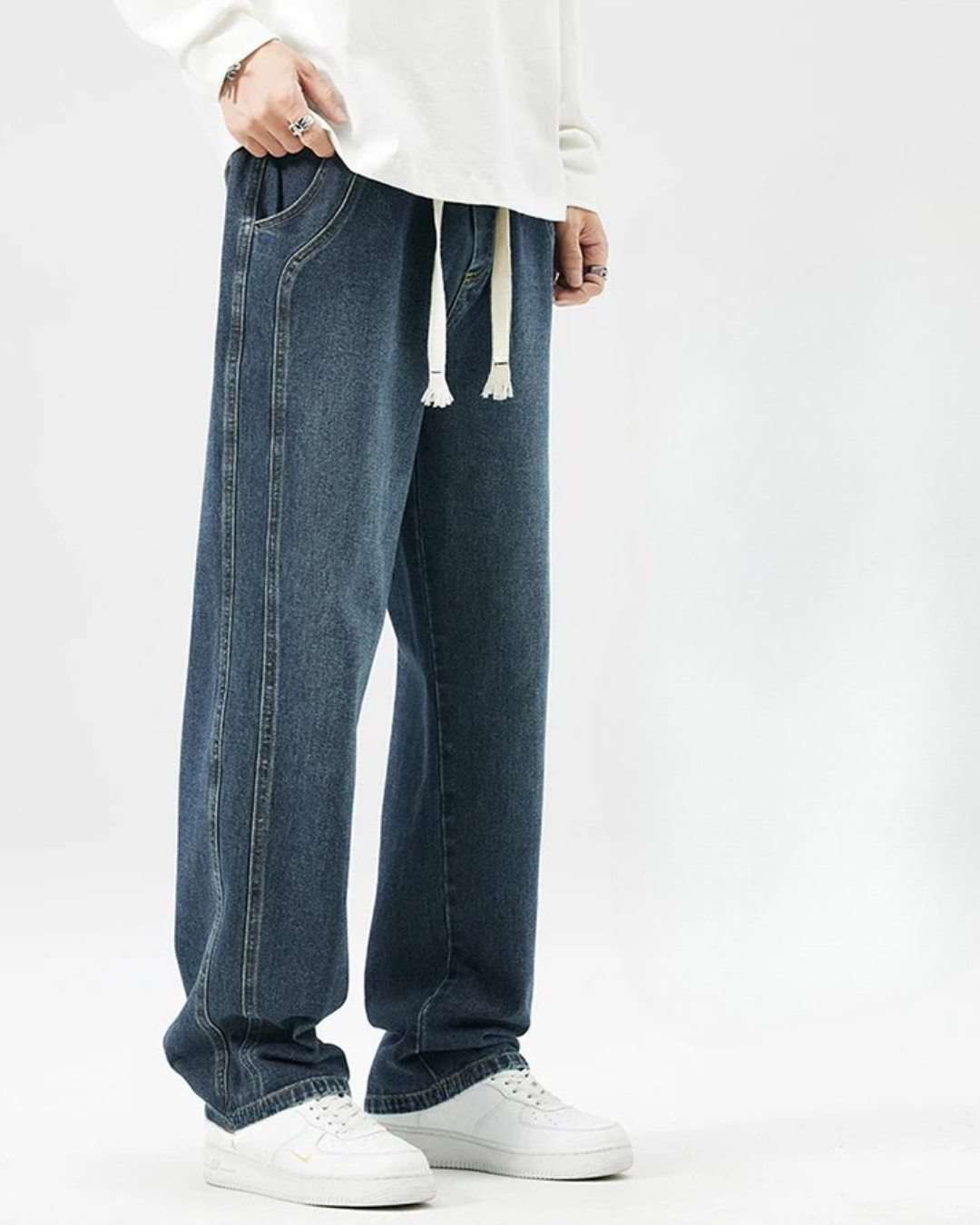 Calças de ganga rectas folgadas para homem