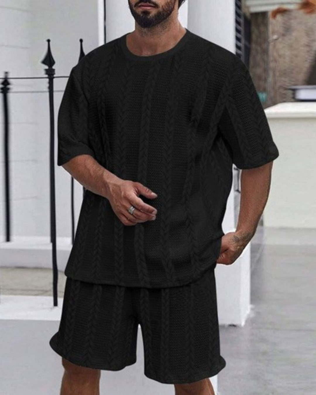 Conjunto Masculino com Textura Urbana Estilo Moderno e Confortável