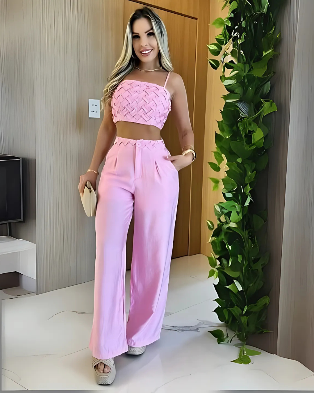Conjunto de Verão para Mulher com Calças Palazzo e Top Curto com Alças®