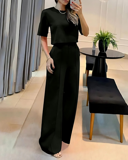 Conjunto Elegante com Top Curto e Calças de Perna Larga®