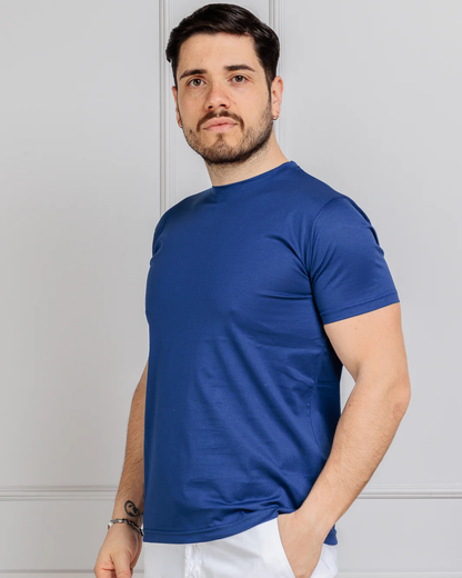 Camisola de Manga Curta de Corte Fino e Elástico de Cor Lisa para Homem