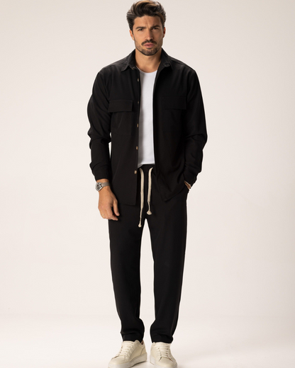 Conjunto Casual com Busto Abotoado e Calças de Tecido