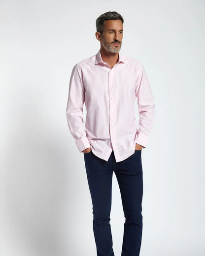 Camisa Clássica de Algodão com Riscas em Relevo para Homen