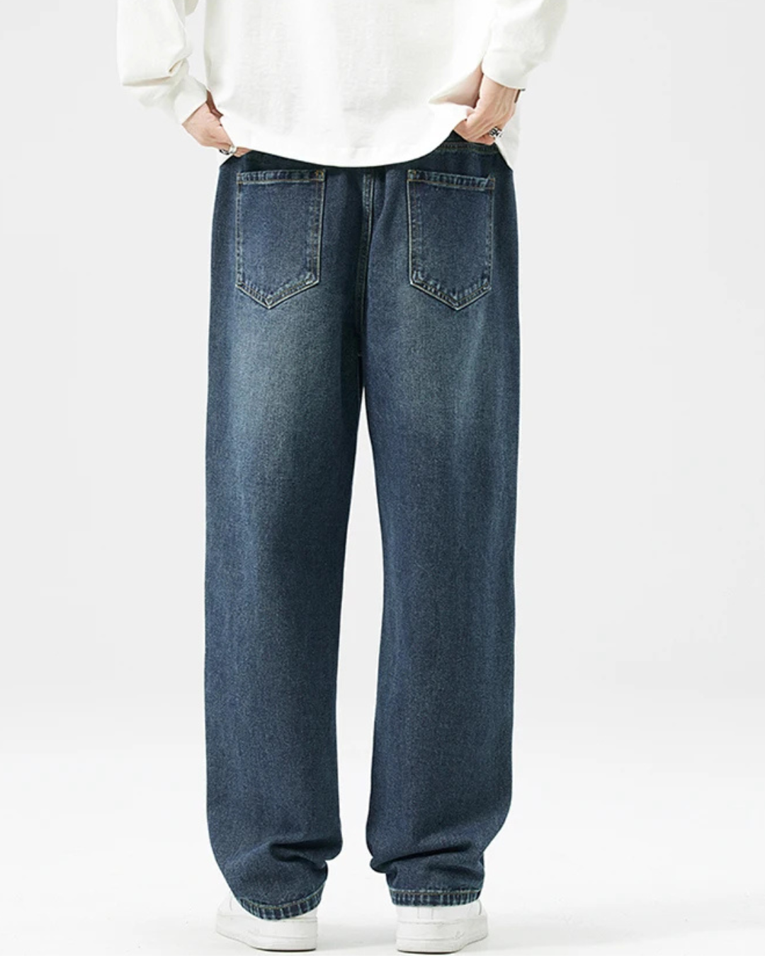 Calças de ganga rectas folgadas para homem