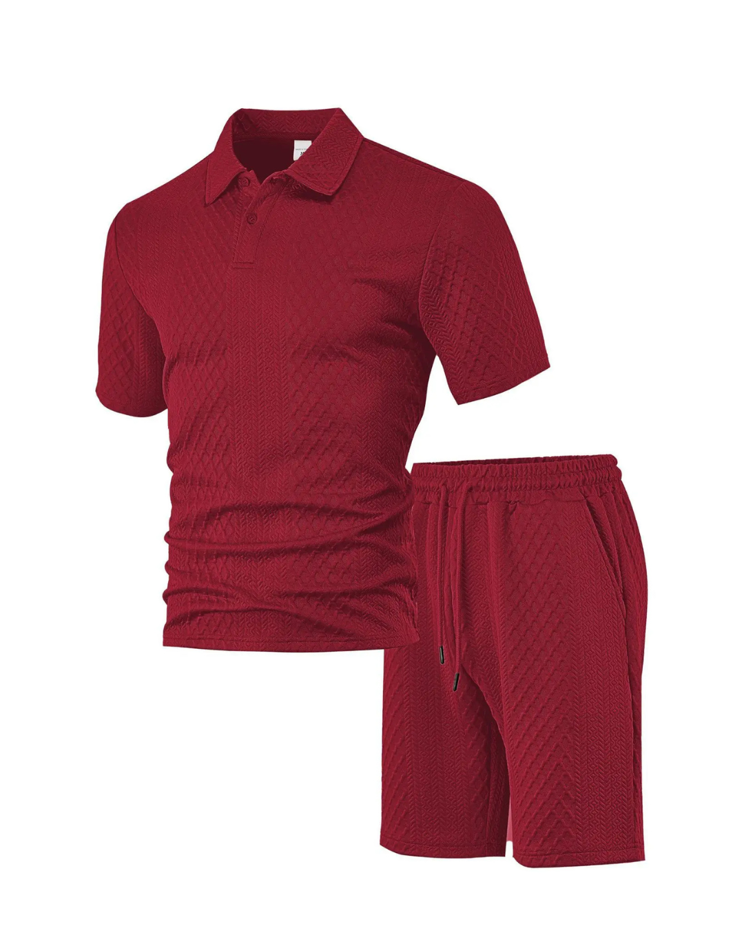 Conjunto de polo e calções em tecido respirável com textura para homem
