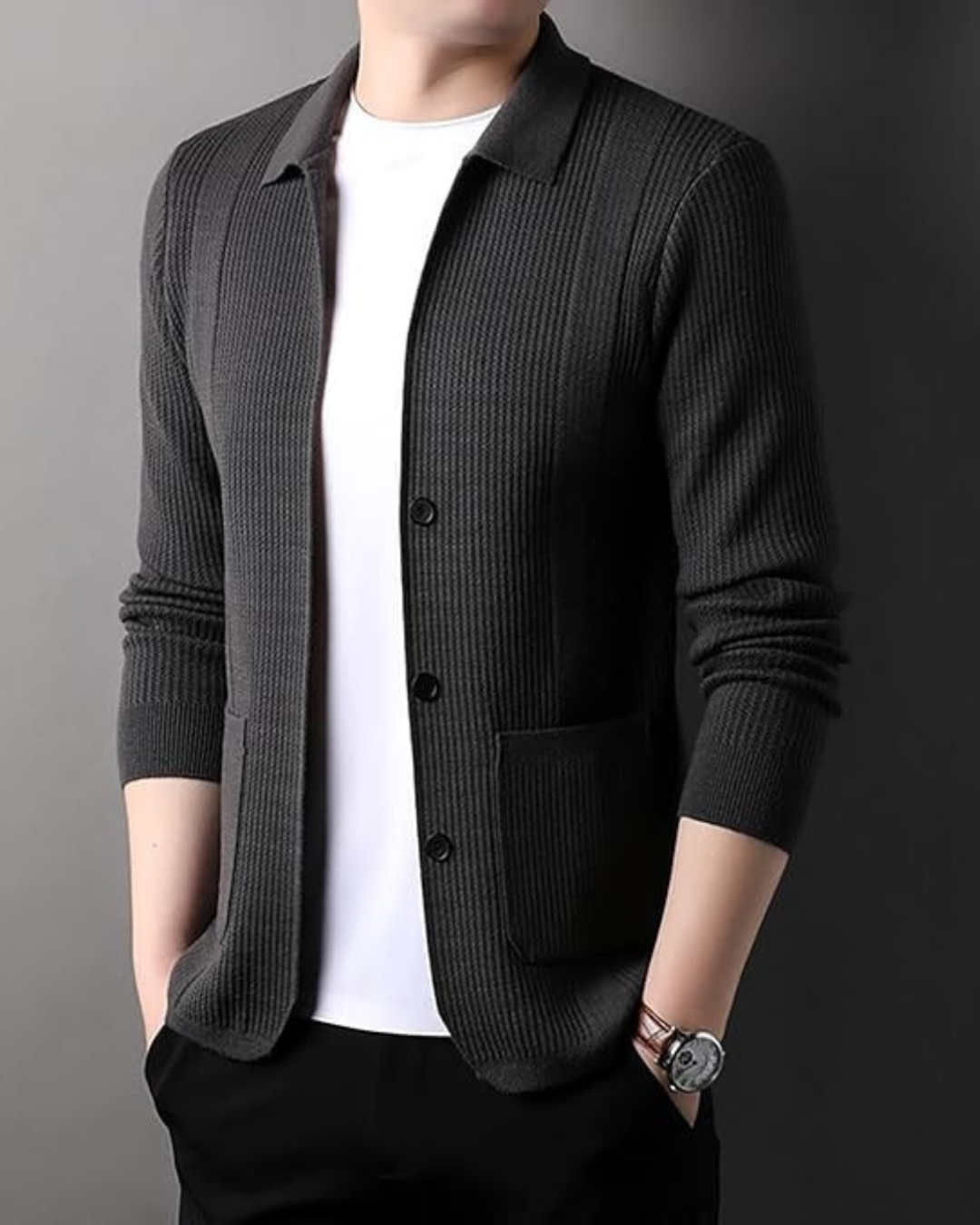 Camisola de malha com gola em V para homem