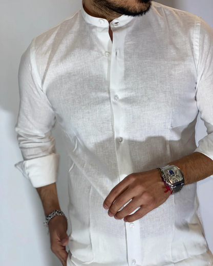 Camisa de Linho com Gola Mao para Homem