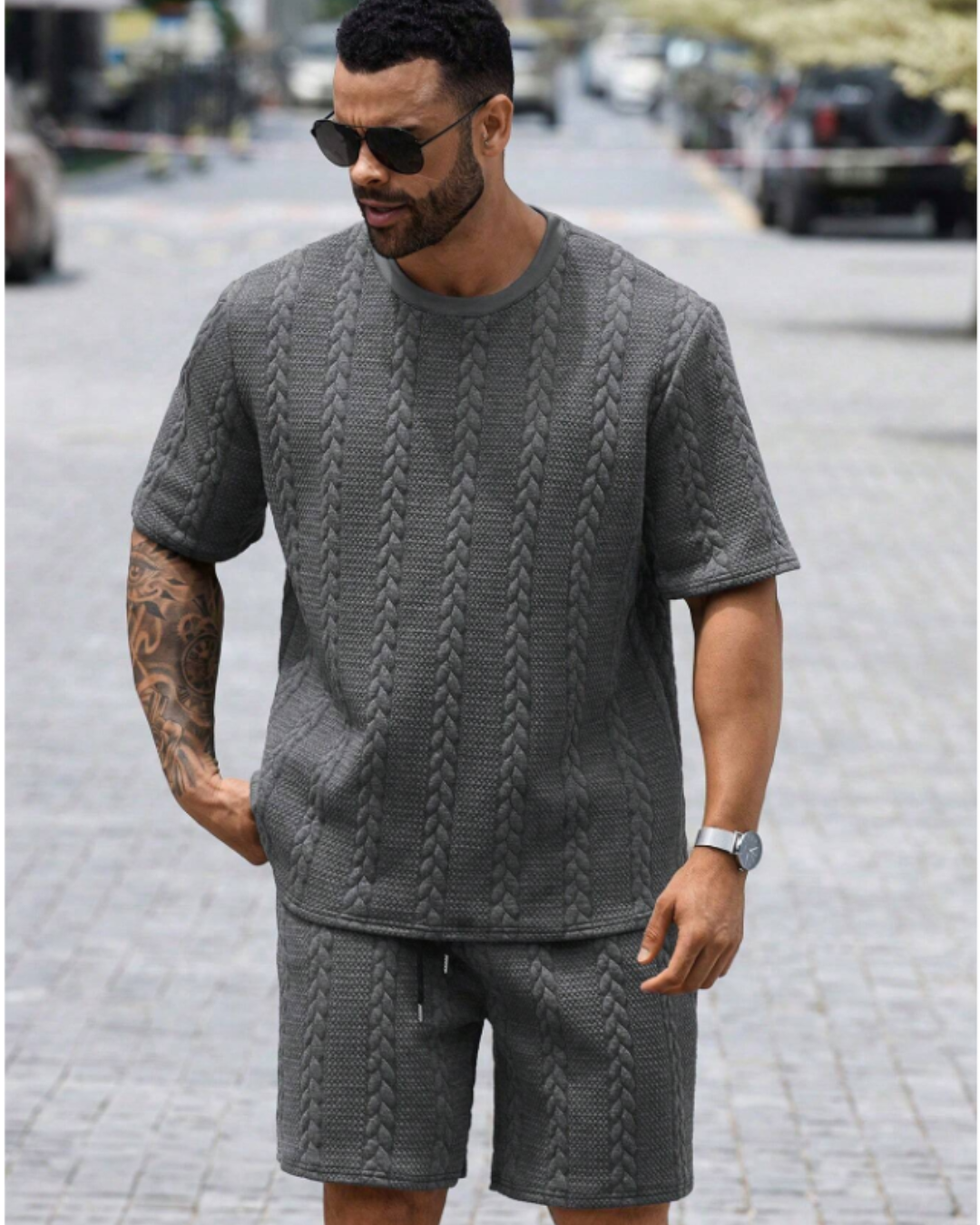 Conjunto Masculino com Textura Urbana Estilo Moderno e Confortável