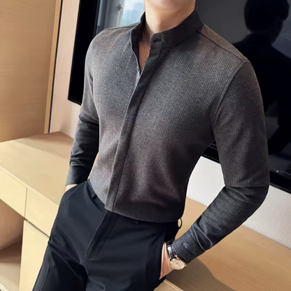 Camisa de Lapela Casual de Cor Lisa para Homem com Fecho de Correr