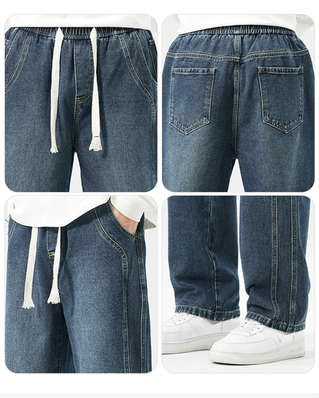 Calças de ganga rectas folgadas para homem