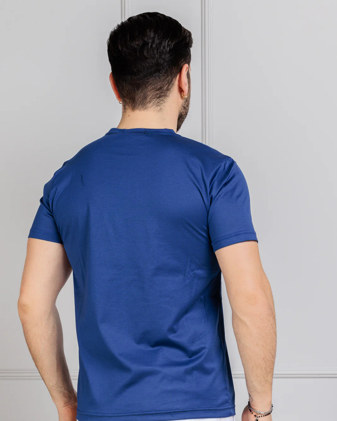 Camisola de Manga Curta de Corte Fino e Elástico de Cor Lisa para Homem