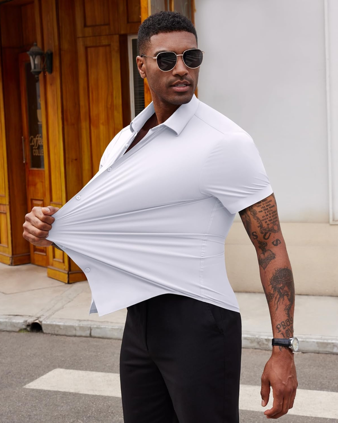 Camisa Casual de Manga Justa com Botões