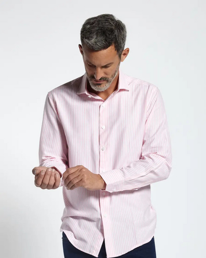 Camisa Clássica de Algodão com Riscas em Relevo para Homen