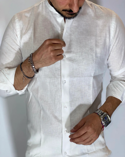 Camisa de Linho com Gola Mao para Homem