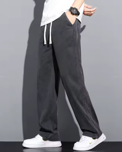 Calças casuais leves de perna larga para homem