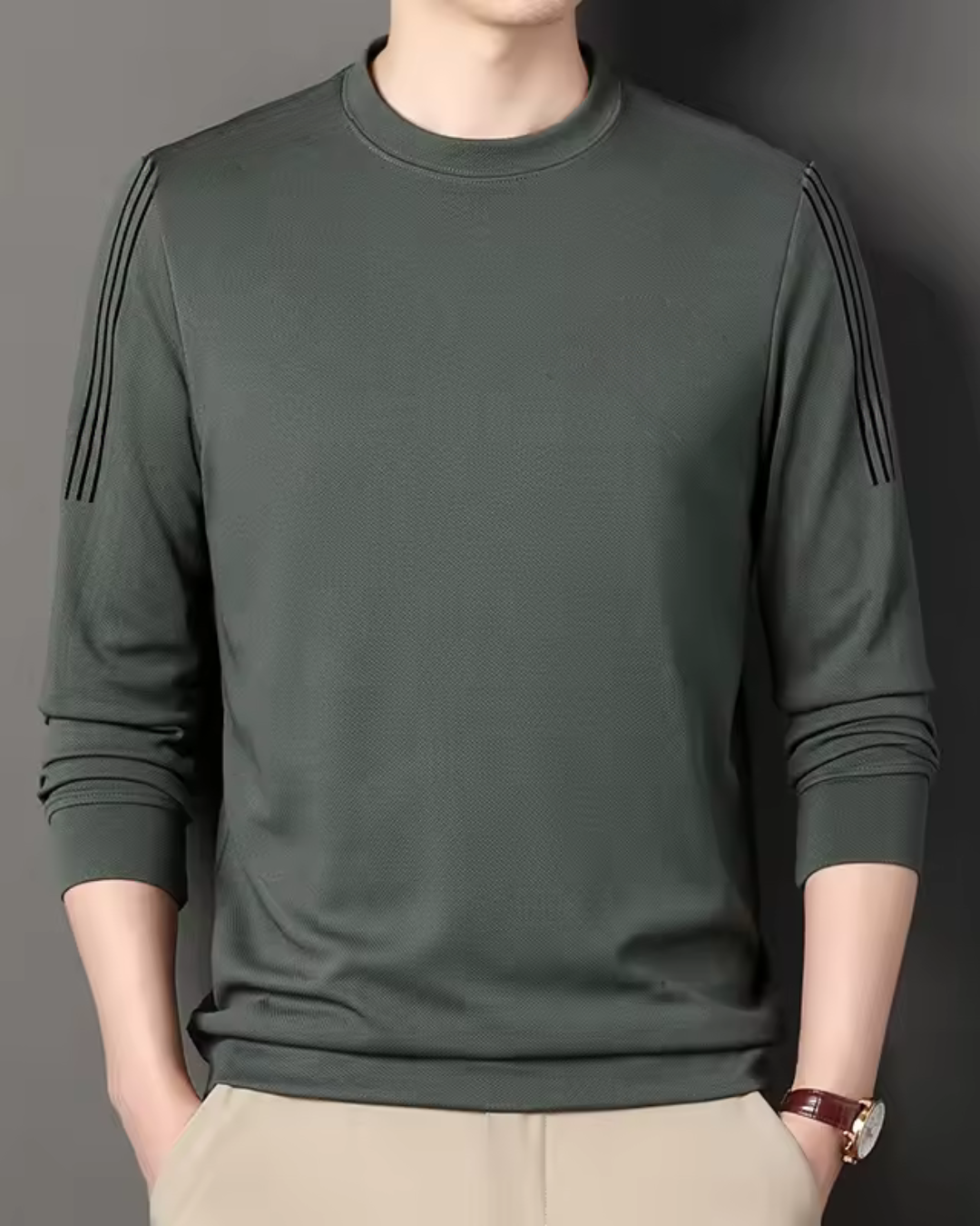 Camisola com gola redonda e manga comprida para homem