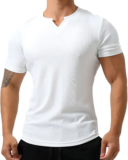 Camisola desportiva de manga curta, folgada, em algodão com decote em V, para homem