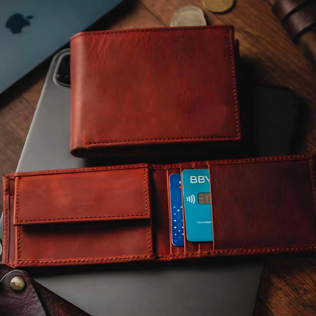 Carteira de Couro Genuíno Castanho