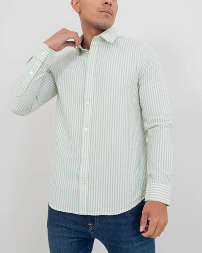 Camisa Clássica de Algodão com Riscas em Relevo para Homen